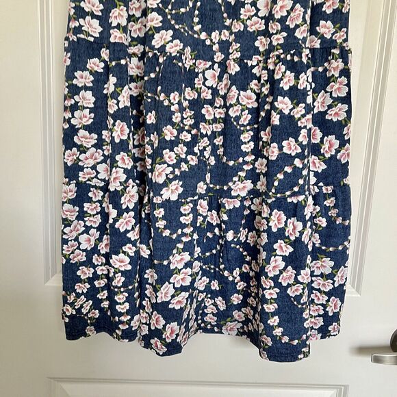 Emi & Joe Women's Medium Long Skirt Blue & Pink Floral Flare A-Line Dressy - Picture 9 of 11